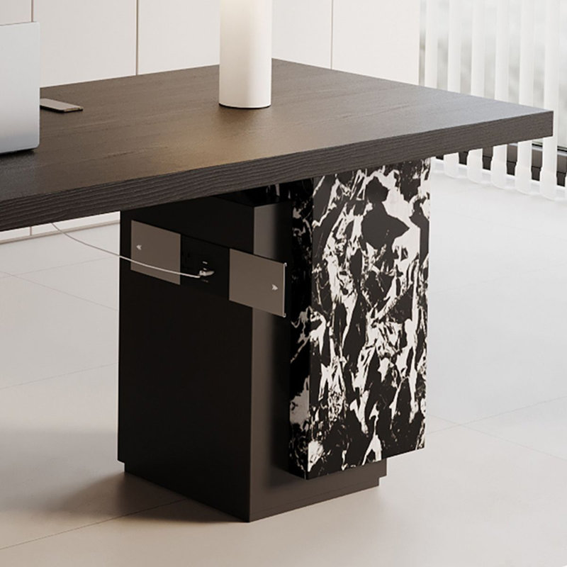 Bureau rectangulaire noir massif + bois manufacturé + acrylique, H 29,53 po x l 62,99 po x P 23,62 po, Retour à gauche