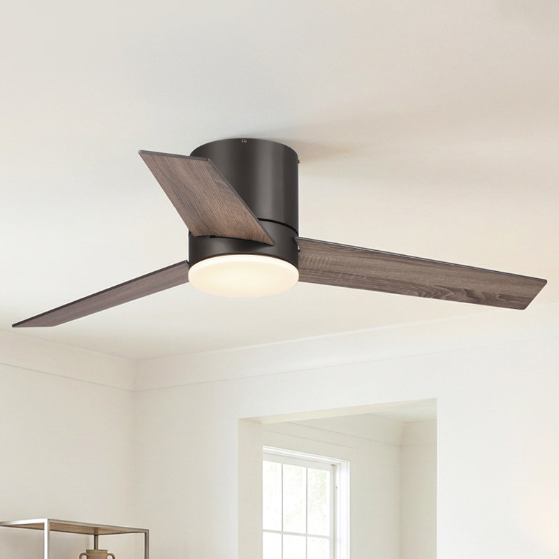 48" Figgs 3 - Blade LED Flush Mount Ceiling Fan with Remote Control and Light Kit Included