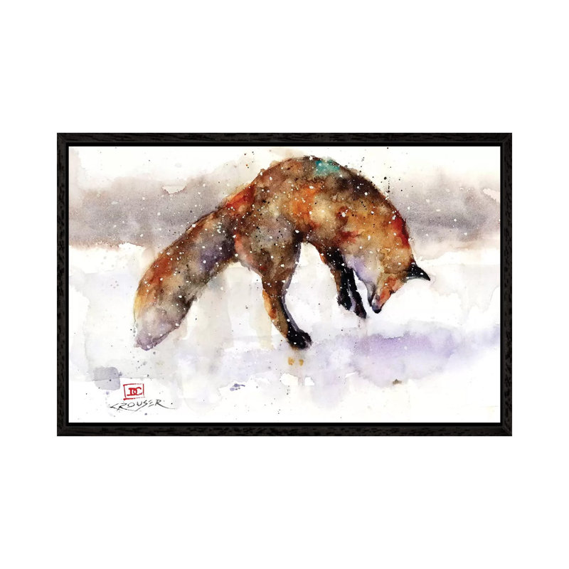Jumping Fox by Dean Crouser - Painting on Canvas, 66.04 cm H x 45.72 cm W, Black Framed Canvas