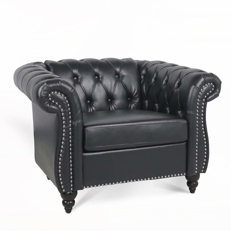 Rolled Arms Sofa Chair,Armchair, Black, Black Faux Leather Duplicate