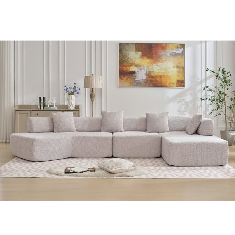 Canapé moderne en L de 140 po, sans assemblage requis, canapé modulaire, canapé avec méridienne, canapé rembourré en mousse gratuit