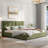 Upholstered Platform Bed With Curved Tufted Headboard, Soft Square Corners