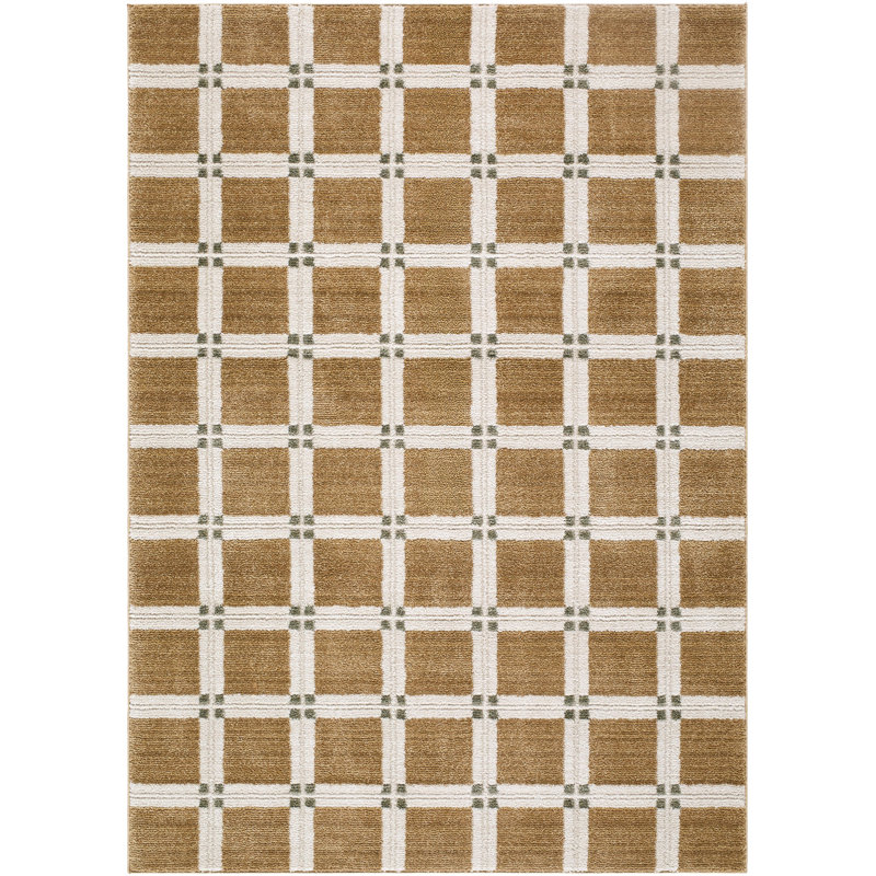 Tapis tissé à la machine Eliya, Rectangle 5 pi 3 po x 7 pi, Brun / ivoire / gris / vert