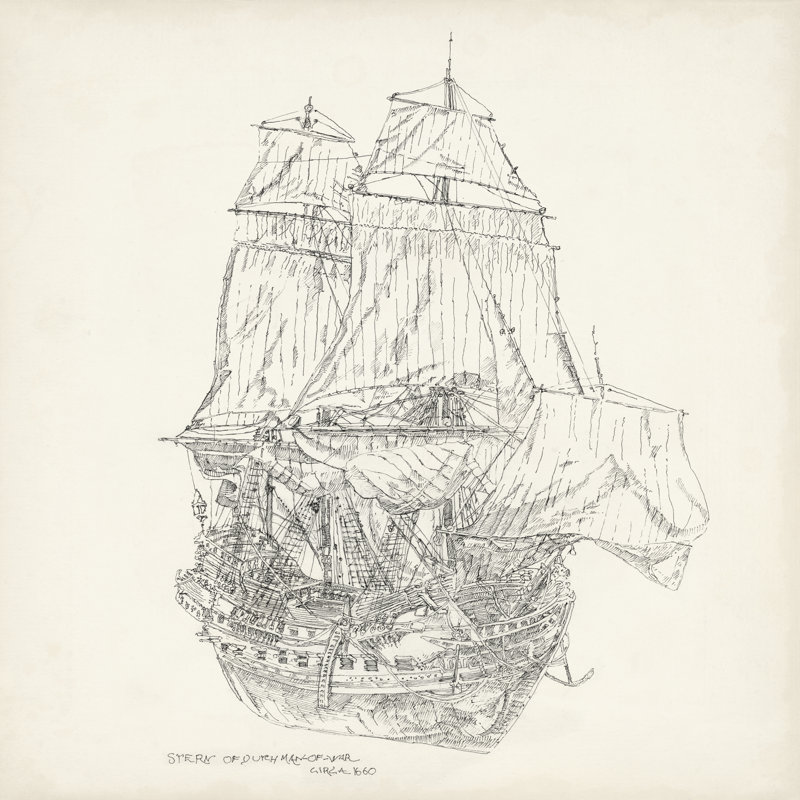 Antique Ship Sketch V by Richard Foust - Wrapped Canvas Print, 51cm H x 51cm W