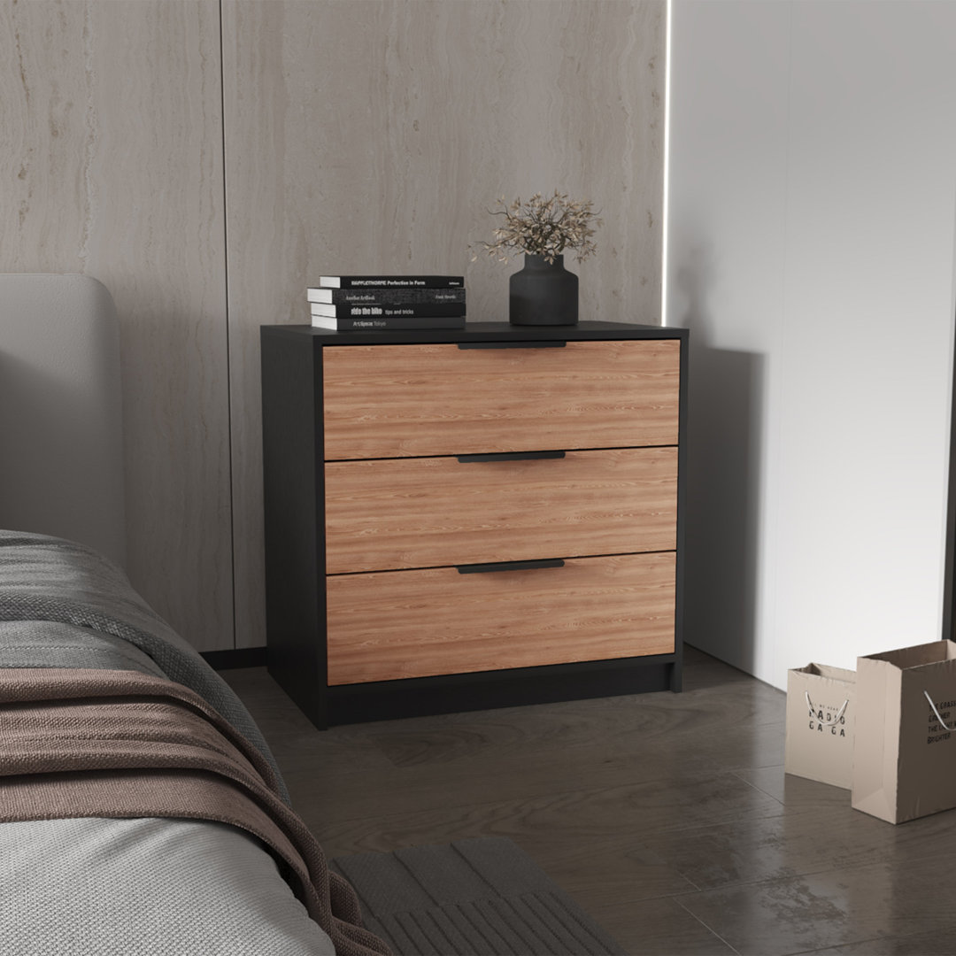 Kaia dresser in melamine with three drawers with metal rails