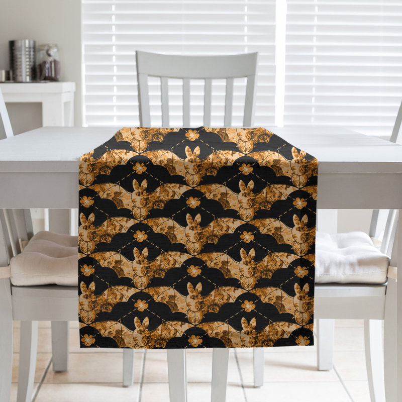 Festive Hol Halloween Bats Table Runner, 90" L x 16" W, Cotton blend
