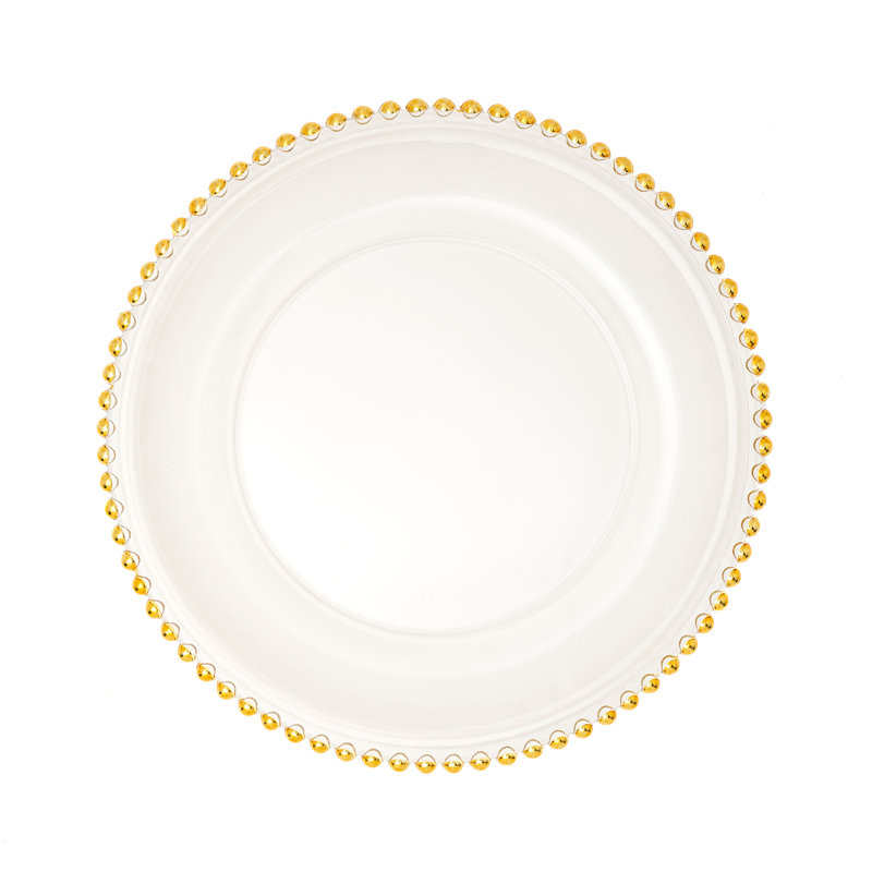 Gold Beaded Edge Clear Glass Charger Plates, Set of 4