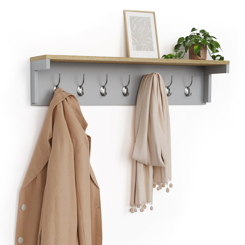  7 - Hook Wall Mounted Coat Rack in Grey