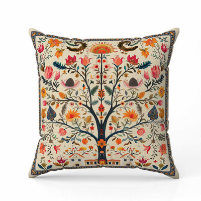 Indian Folk Art Tree Faux Suede Pillow