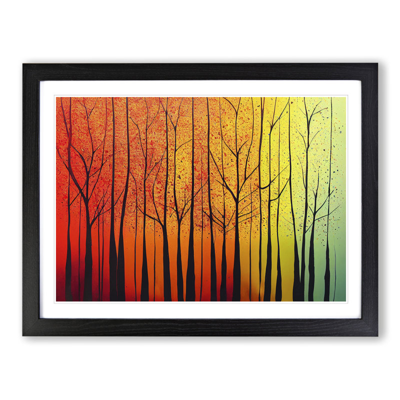 XH1022-6732X Paint Splashed Autumn Forest Vol.1 Abstract - Single Picture Frame Print, 46cm H x 64cm W x 2cm D, Black