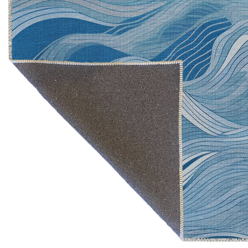 Tapis décoratif moderne à motif ondulé abstrait bleu, Tapis de couloir 3 pi 3 po x 9 pi 10 po