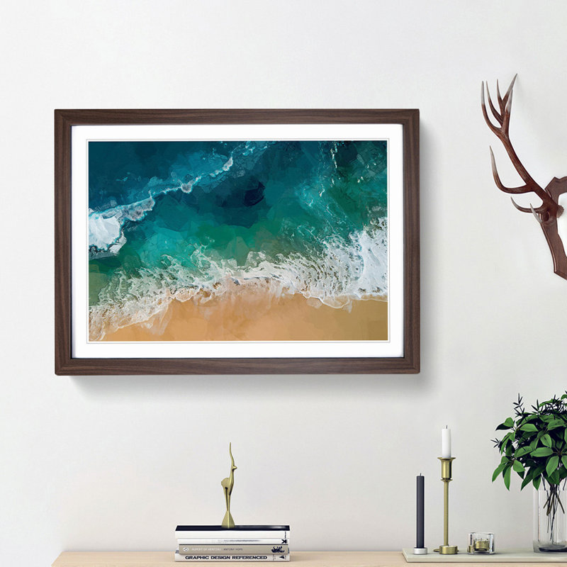 Beach in Honolulu Hawaii in Abstract - Picture Frame Graphic Art Print, 36cm H x 48cm W , Walnut Framed