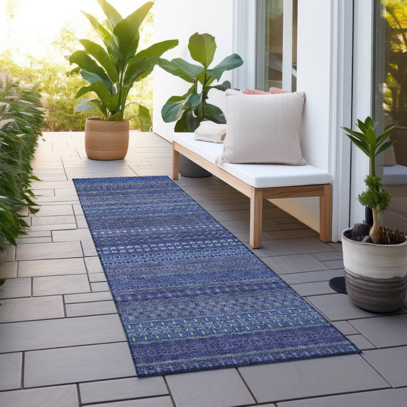 Tapis intérieur / extérieur à rayures Lovell, Tapis de couloir 2 pi 3 po x 7 pi 6 po