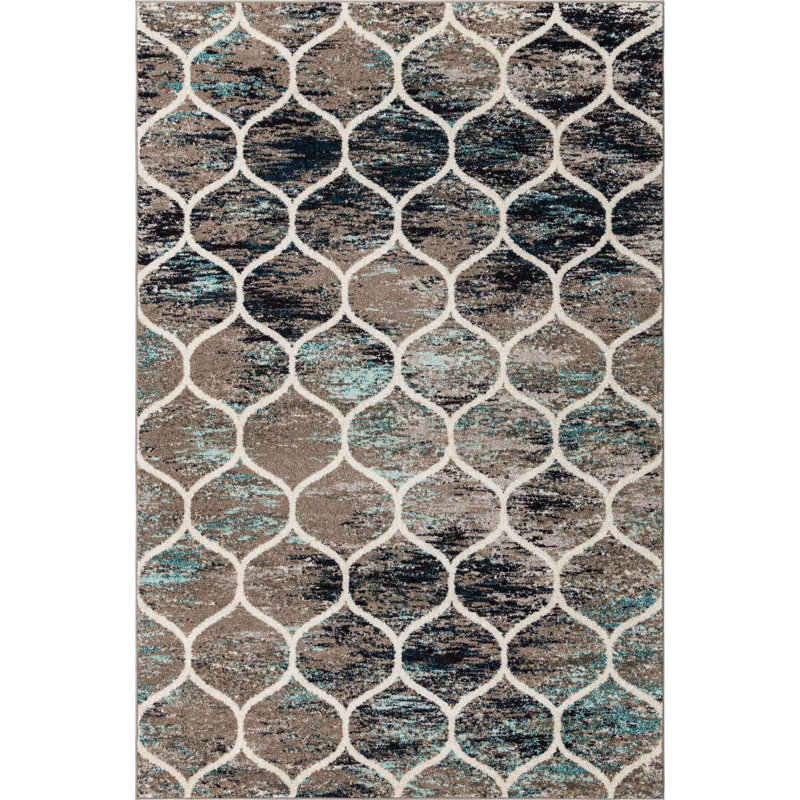 Llanet Geometric Area Rug, Rectangle 6'1" x 9', Multi Blue