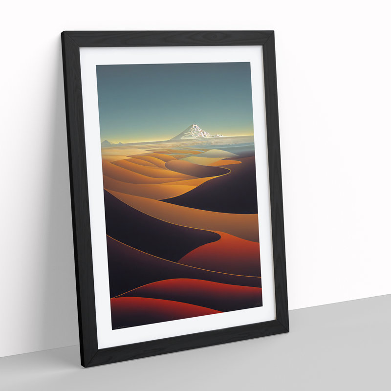 Landscape Abstract Mountains No.6 - Wall Art, Black Framed, 66cm H x 48cm W, White