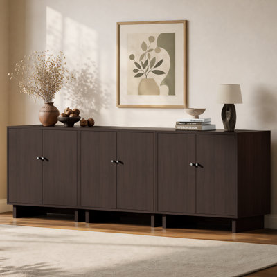 Almaguer 31.3" Wide 2-Door Accent Cabinet with Adjustable Shelf and Wood-Grain Finish (Set of 3), Brown Walnut