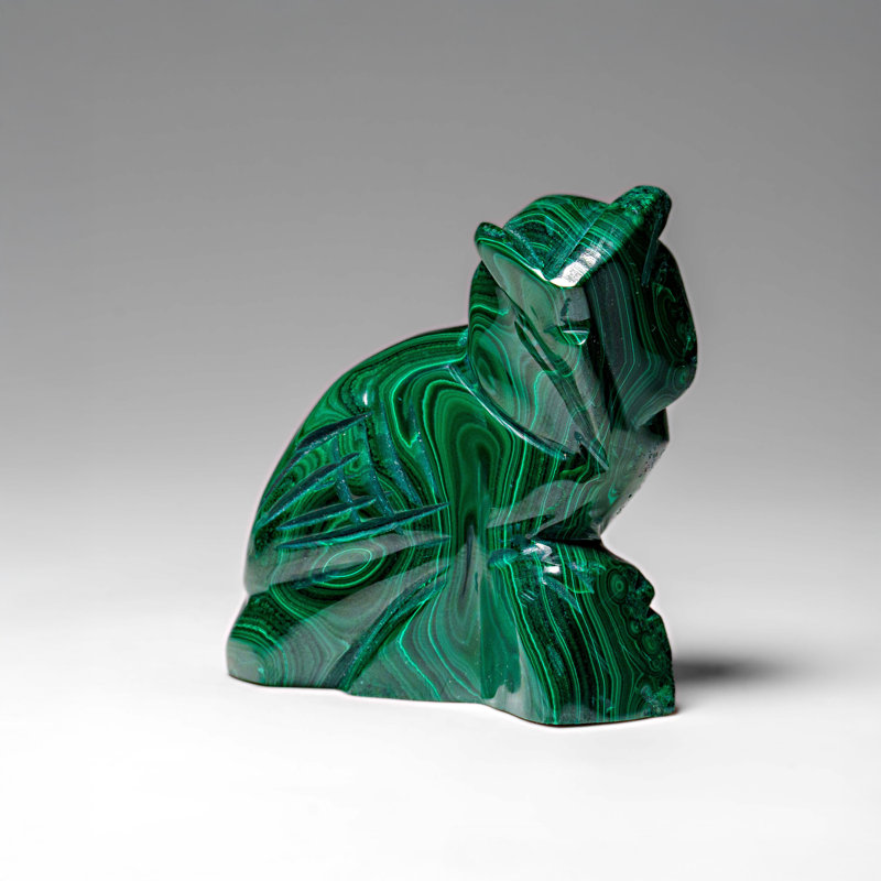 Genuine Polished Malachite Owl Carving (212.2 Grams)