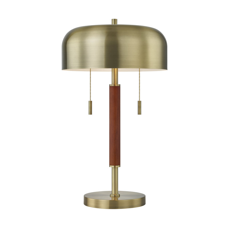 2-Light, 150W Modern LED Table/Desk Lamp, 21.5" H, Antique Brass & Walnut Finish