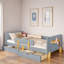 Lit plateforme avec tiroirs de rangement, garde-corps, petite tablette et crochets-498258760-498258767