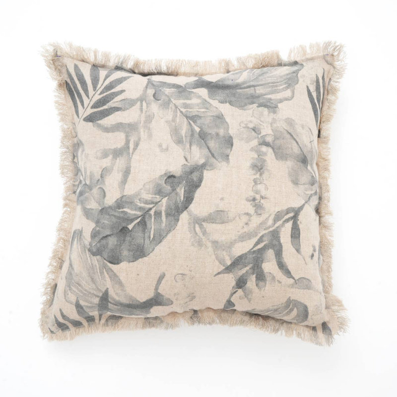 Throw Pillow | Linen Printed Pillow with Fringes  | 18X18"