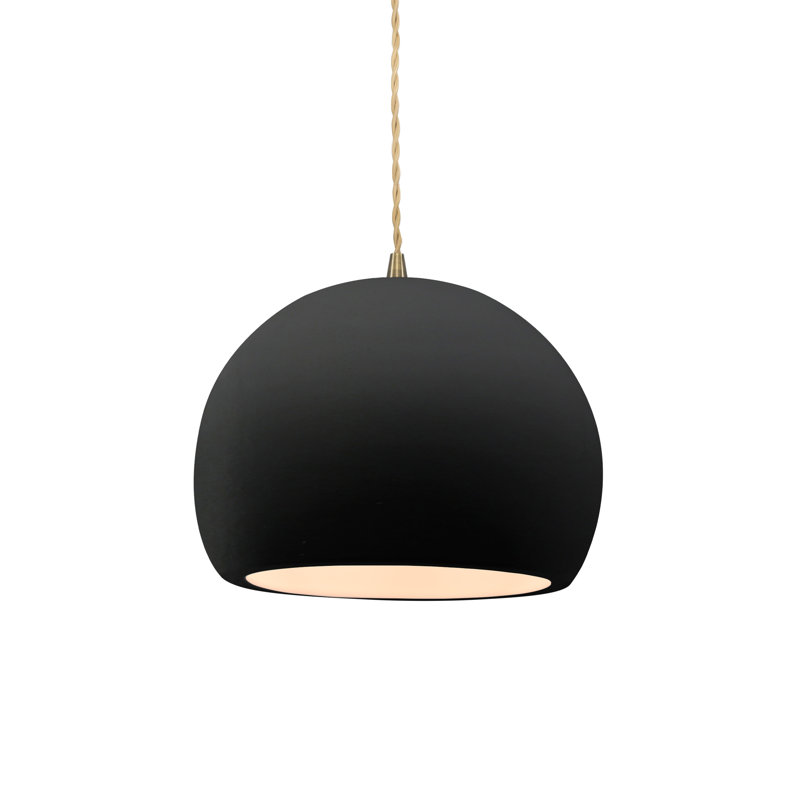 Luminaire suspendu à 1 lumière Aschwin, H 6 po x l 7 po x P 7 po, Bisque, Laiton antique