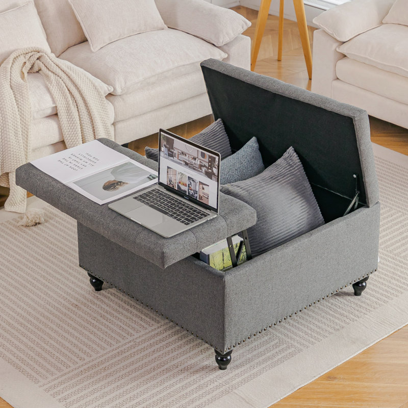 81.5cm Wide Tufted Square Standard Ottoman with Storage, Grey