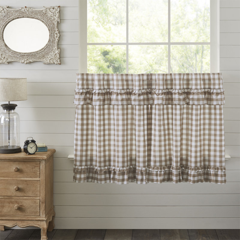 Annie Buffalo Check Cotton Cafe Curtain, Portabella, 72" W x 36" H