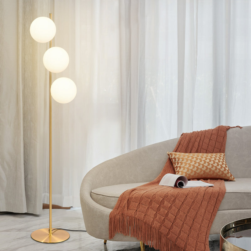 Fermato 150cm Tree Floor Lamp Gold 3-Globe with glass Shade