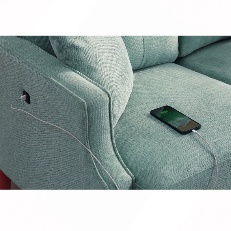 Canapé Living Space 3 places avec tissu imperméable, port de charge USB, Blue Fabric, Blue