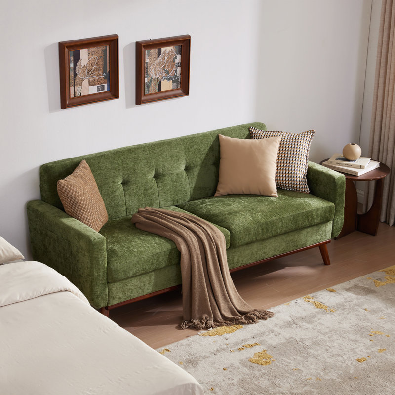 78"W Chenille Button Tufted Upholstered Love Seat Sofa Couches Small Couch  for Living Room & Apartment, Green