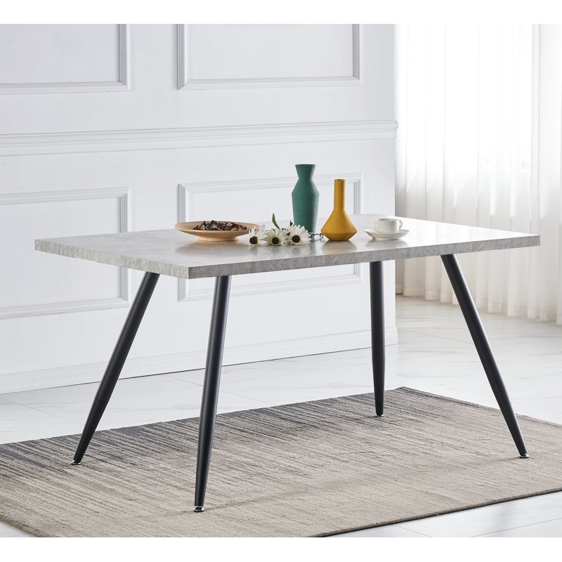 Ernst 120/150cm Nordic Metal Base Rectangular Manufactured Wood Dining Table, Grey, 150cm x 90cm