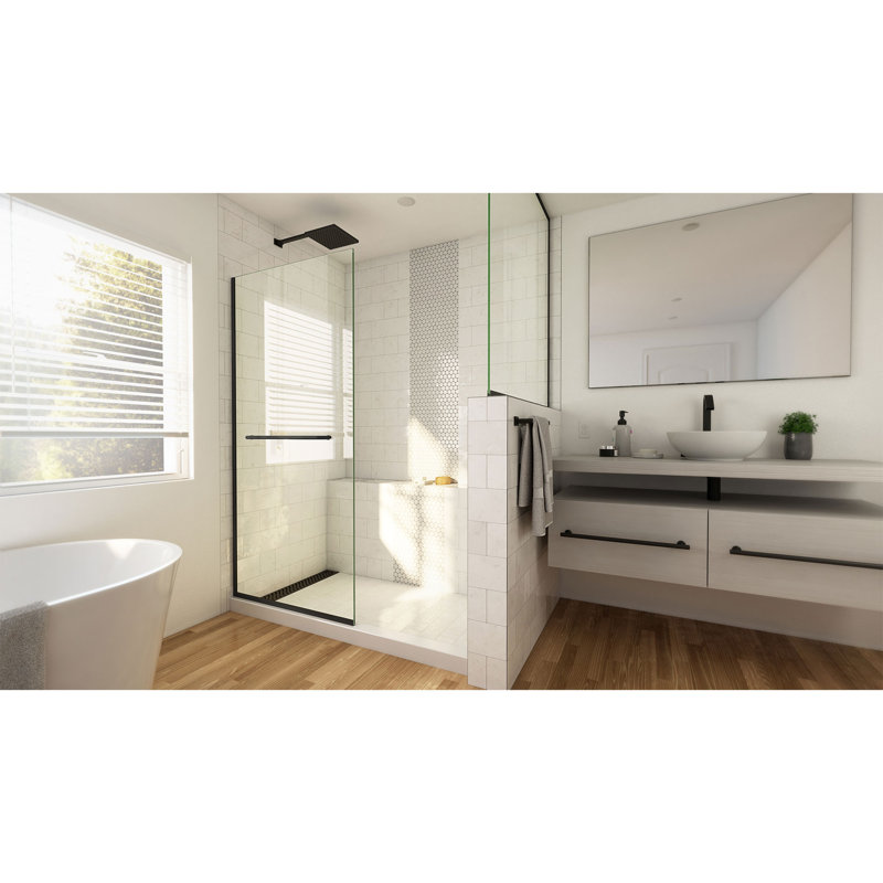 30" W x 72" H Frameless Shower Door, Matte Black, 34"