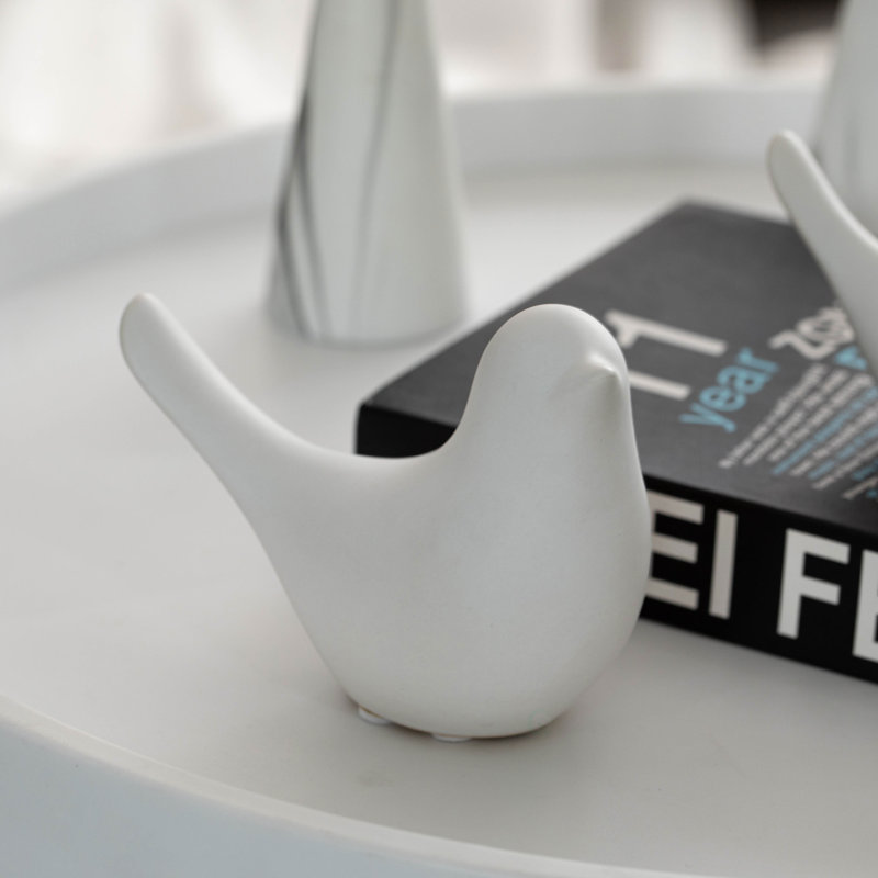 Modern Bird Figurine Statue, White