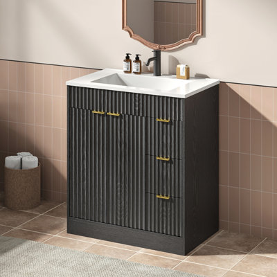 Ensemble de meuble-lavabo simple l 30 po avec comptoir SMC, armoire de salle de bain en bois Flutd avec 3 tiroirs et tablette réglable Adonia