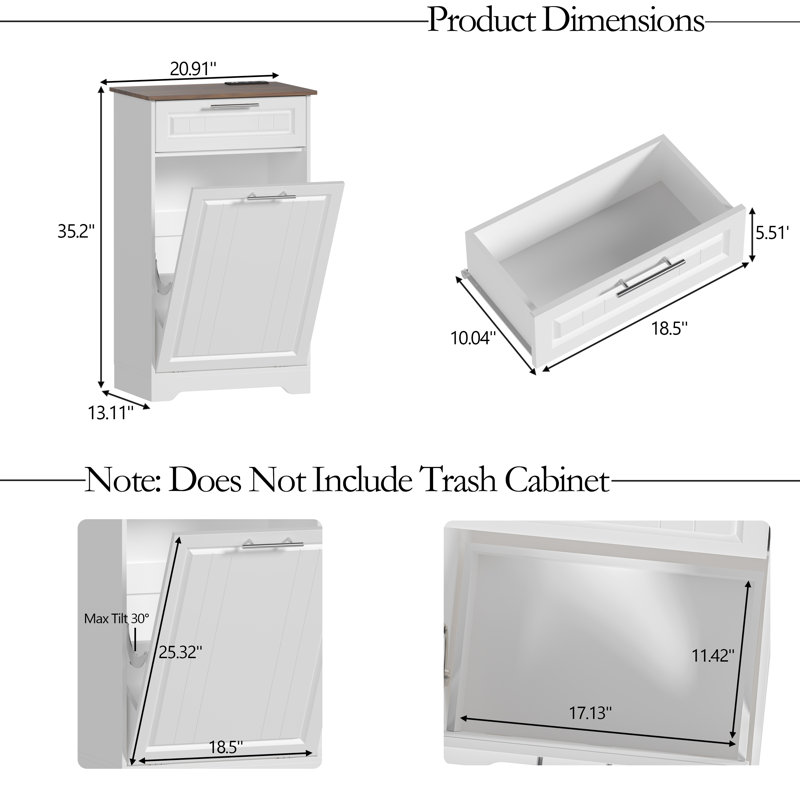 10 Gal Tilt Out Trash Cabinet – Deodorizing Function, White, 10 Gallons