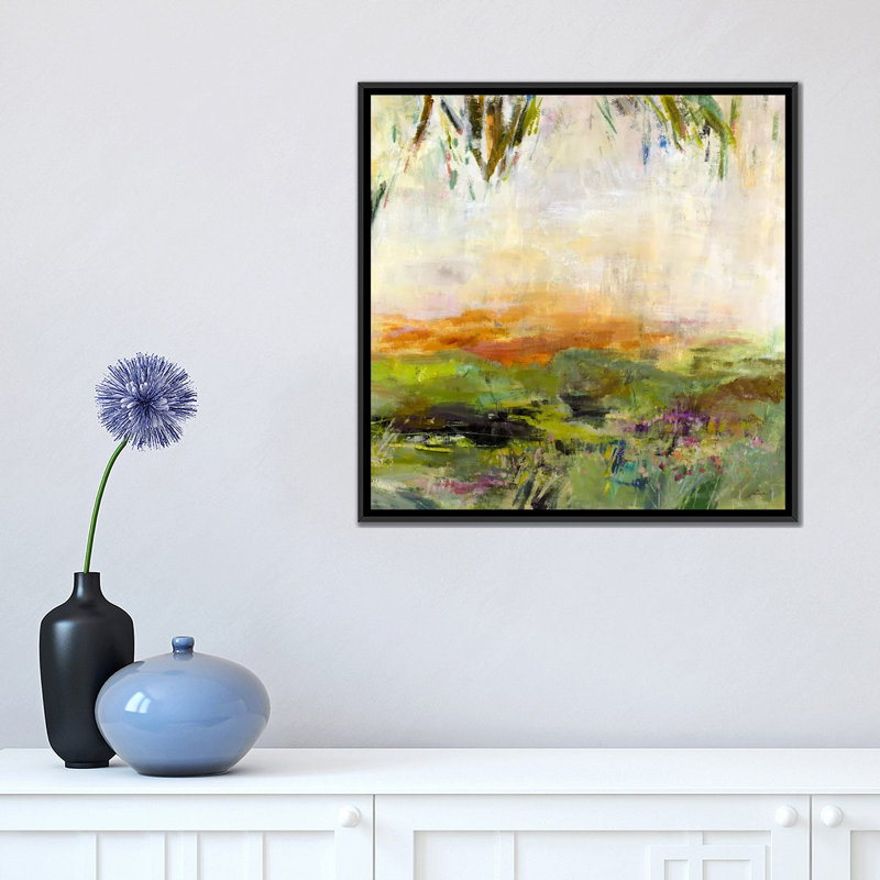 «Meadow Sunset» par Julian Spencer, impression sur toile tendue, H 18 po x l 18 po x P 1,5 po, Toile encadrée noire