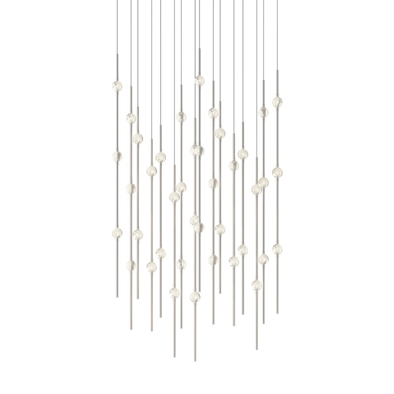 Constellation - Aries 24" Square LED Pendant - Satin Brass Fixture - Clear Faceted Acrylic Shade - 2700K - 120" Cable, 2700K