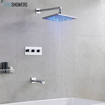 Système de douche à pluie de 12 pouces avec valve thermostatique et douchette incluse