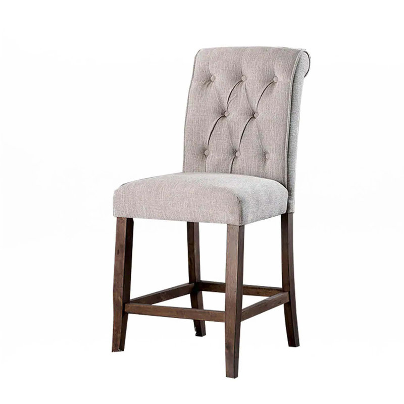 Ensemble de 2 chaises à hauteur de comptoir de style rustique, Chêne rustique, Beige