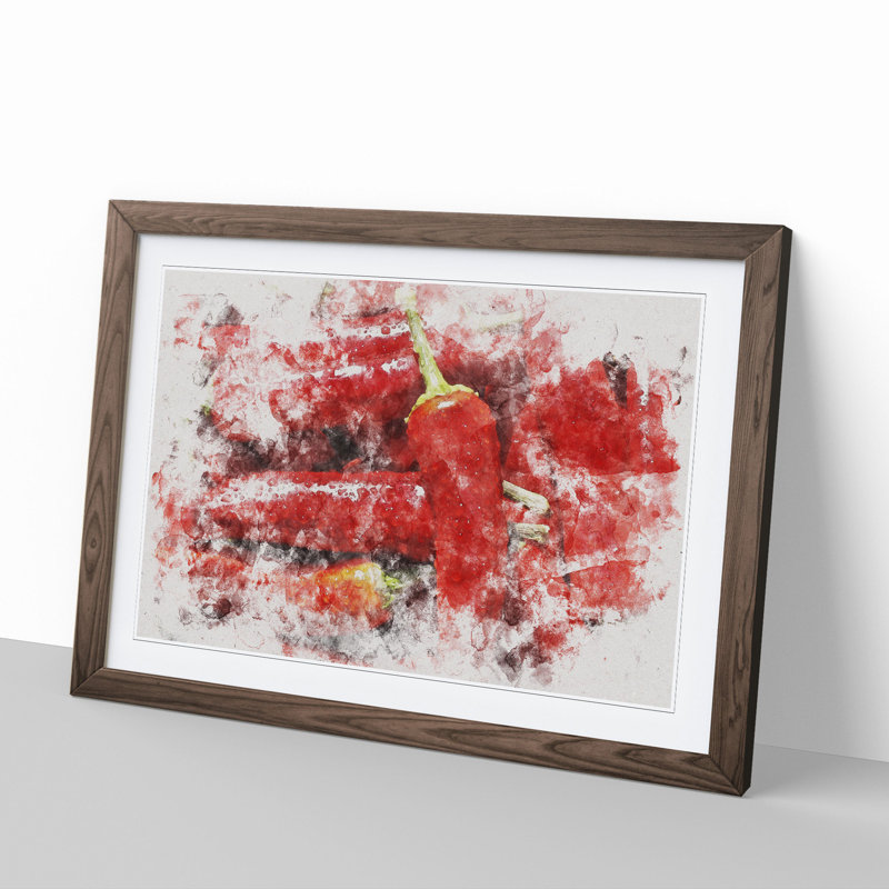 Red Chilli Peppers - Picture Frame Painting, 36cm H x 48cm W x 2cm D, Walnut Framed