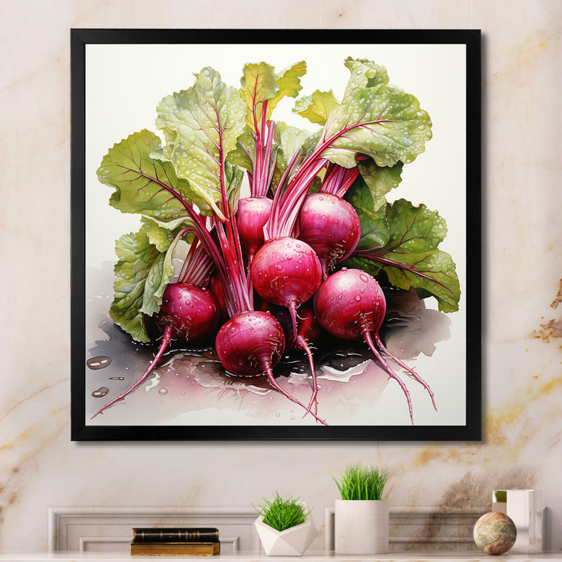 Légume pointillisme cramoisi Radicchio, Cadre simple noir, H 16 po x l 16 po x P 1 po