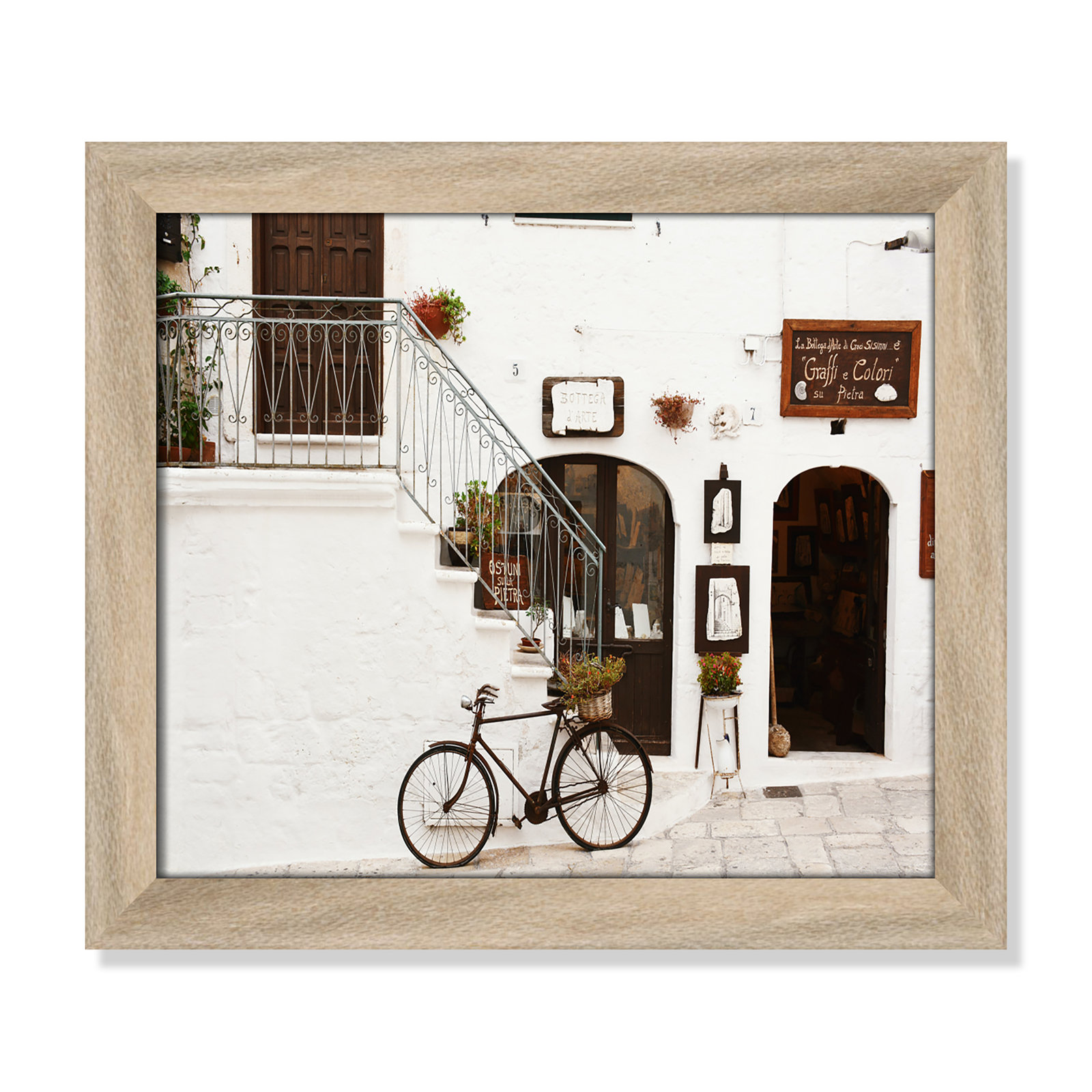 Em "La Bottega d'Arte" Print by Bogdan Dada, 14" H x 16" W x 0.75" D, Natural Framed