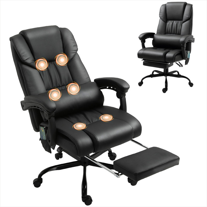 Chaises de bureau inclinables avec commande à distance, conception réglable en similicuir noir, cadre en métal 29,5 x 26 x 48 po