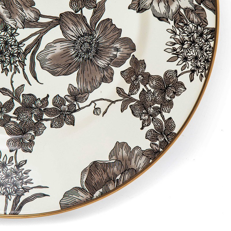 English Garden Enamel Dinner Plate, Gray/White