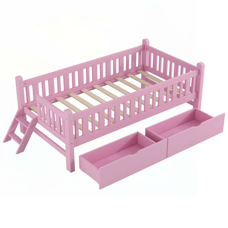 Lit en bois avec tiroirs de rangement, Rose