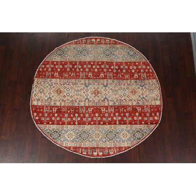 Kazak One-of-a-Kind 7'0" X 7'0" New Age Round Wool Area Rug in Multicolor