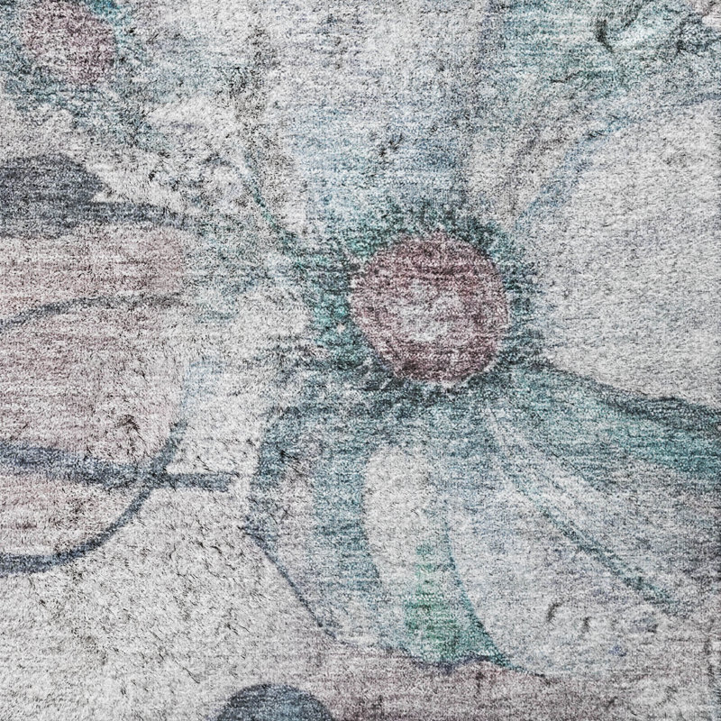Tapis floral à poils longs de qualité supérieure lavable à la machine ADS712, Sarcelle, 10 pi x 14 pi