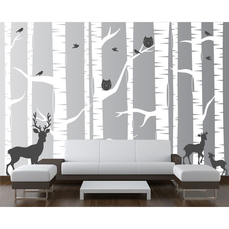 Ensemble de 22 adhésif muraux Birch Tree, H 108 po x l 144 po
