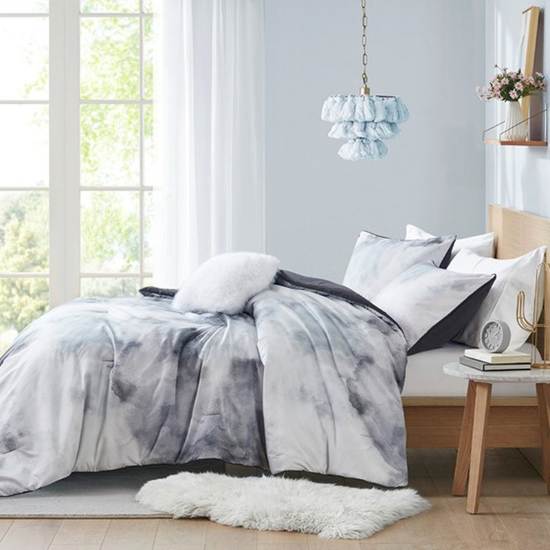 Collection d'édredon pour lit simple / simple TG avec motif aquarelle et coussin décoratif en microfibre