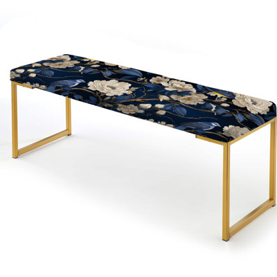 Cobalt Chinoiserie Garden Victorian Pattern - Floral Upholstered Gold Bench